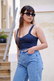 טופ שובל כחול משבצות (נותרו במידה 1 ו-2)