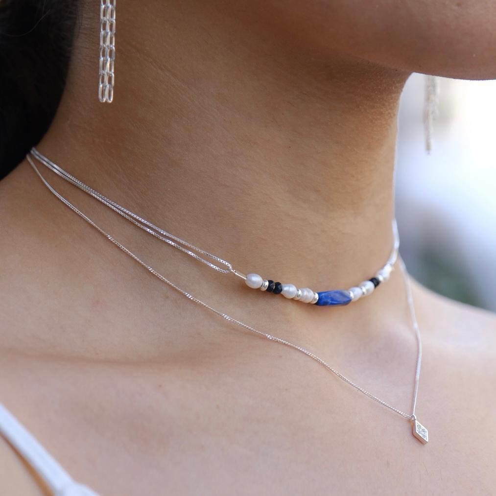 שרשרת צ'וקר 'BLUE' כסף 925 ופנינים