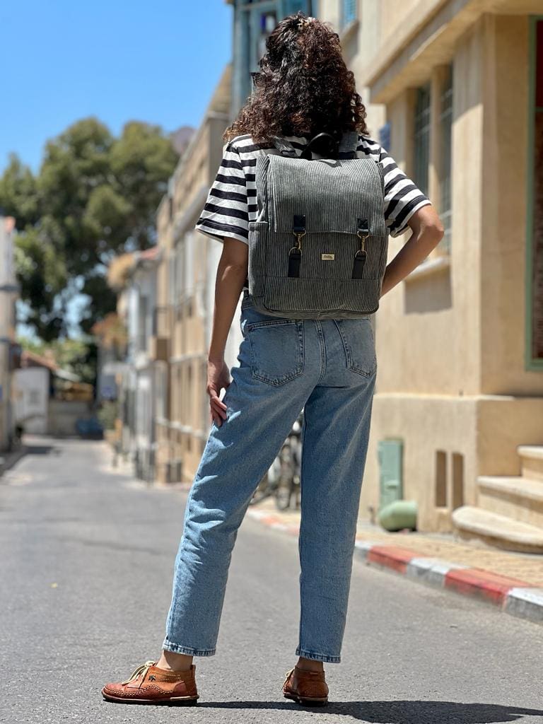 Gray-Green Corduroy Unicorn Backpack