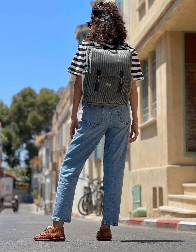 Gray-Green Corduroy Unicorn Backpack