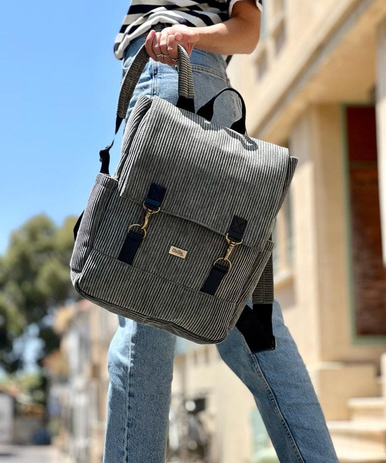 תיק גב Unicorn ירוק - אפור קורדרוי