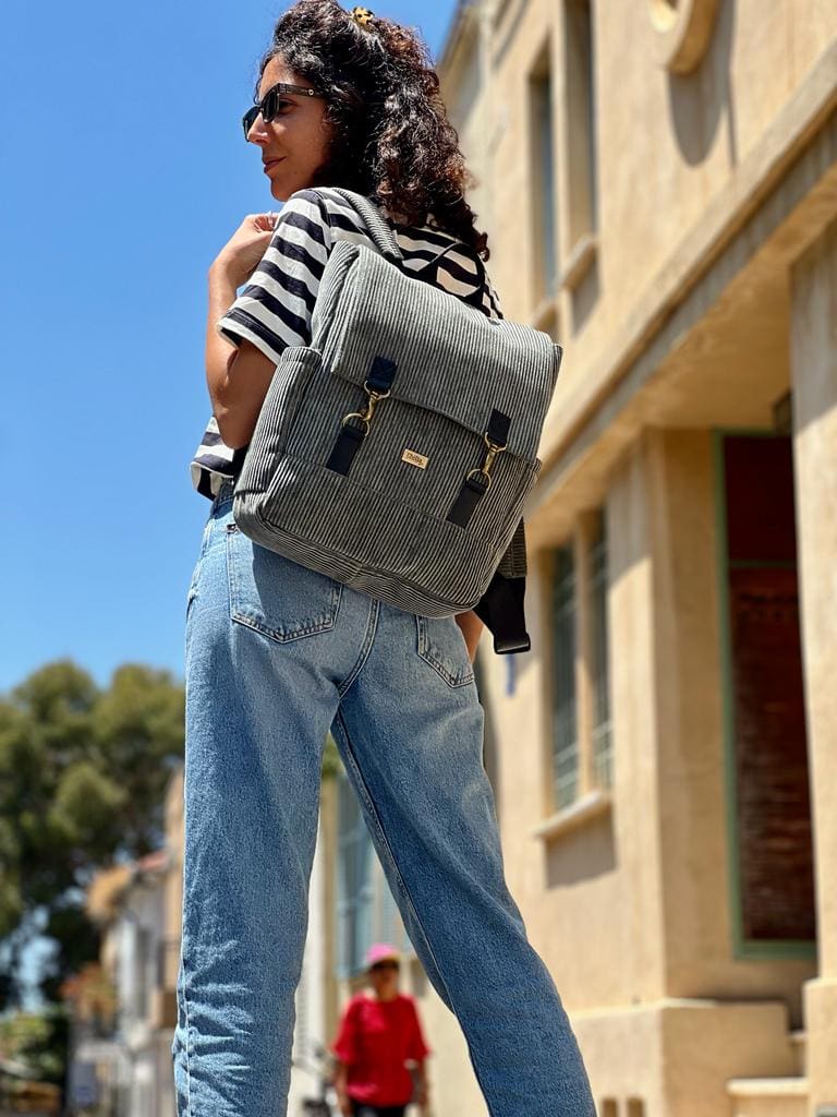 Gray-Green Corduroy Unicorn Backpack