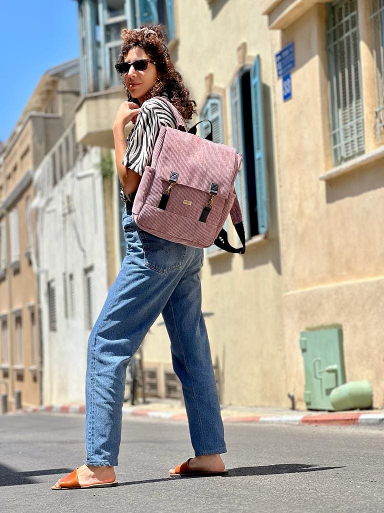 Antique Pink Corduroy Unicorn Backpack