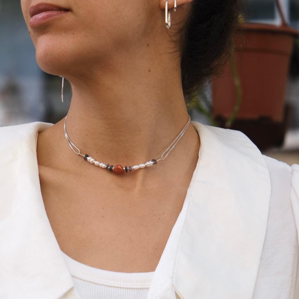 Choker necklace 'Mandarin' silver 925 and pearls
