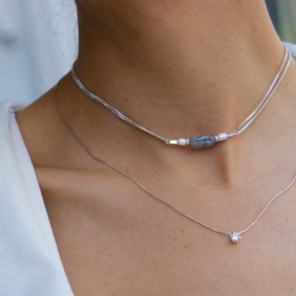 שרשרת צ'וקר 'Turquoise' כסף 925 ופנינים