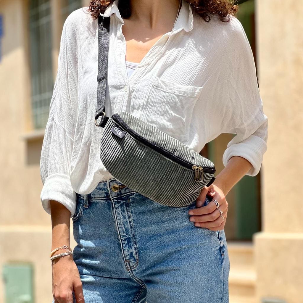 פאוץ' הלגה ירוק-אפור קורדרוי