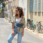 פאוץ' "הלגה" כחול - טורקיז דמוי נובוק