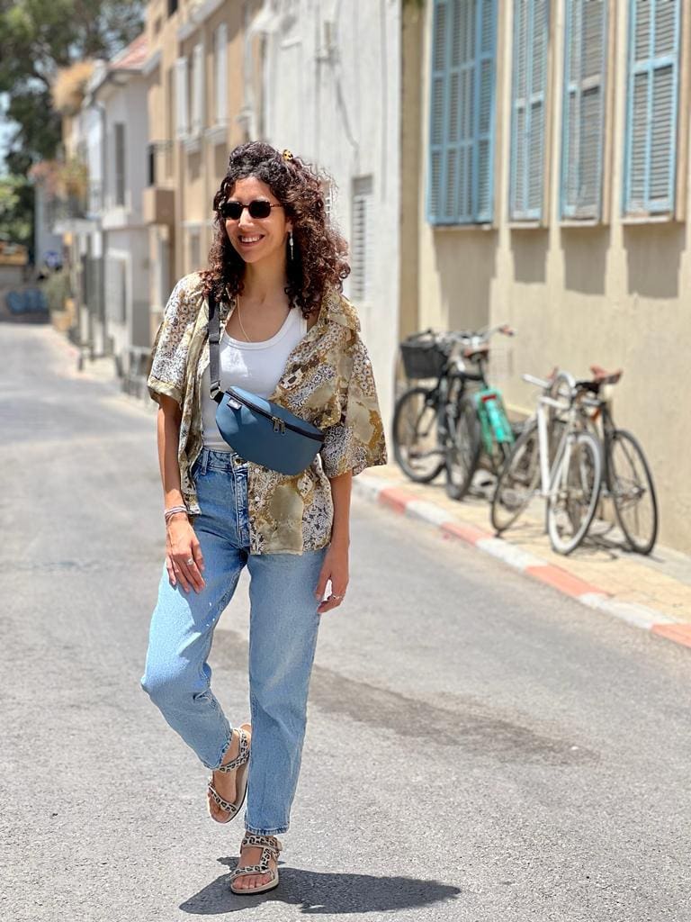 פאוץ' "הלגה" כחול - טורקיז דמוי נובוק