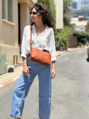 תיק צד/ קלאץ' רחל כתום חמרה