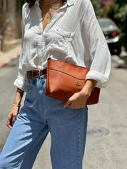 תיק צד/ קלאץ' רחל כתום חמרה