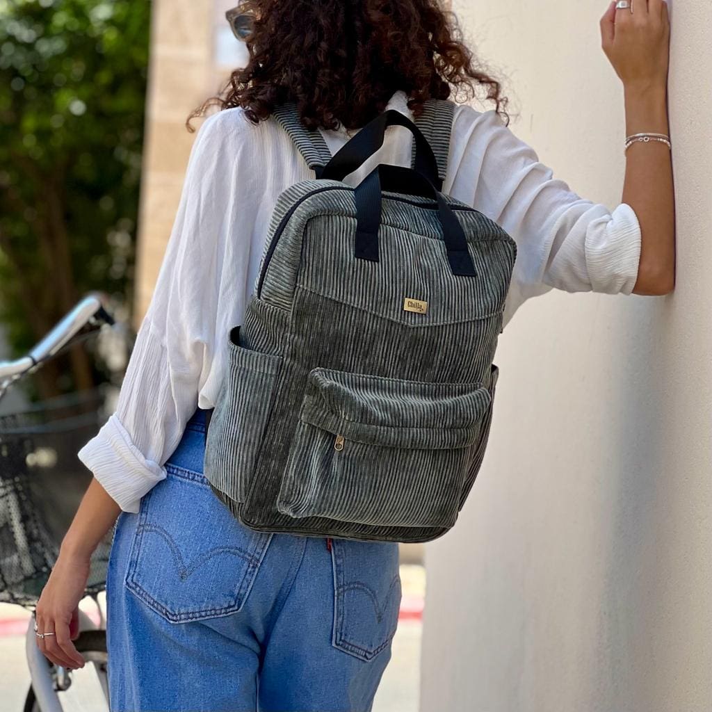 תיק NOAH ירוק אפור קורדרוי