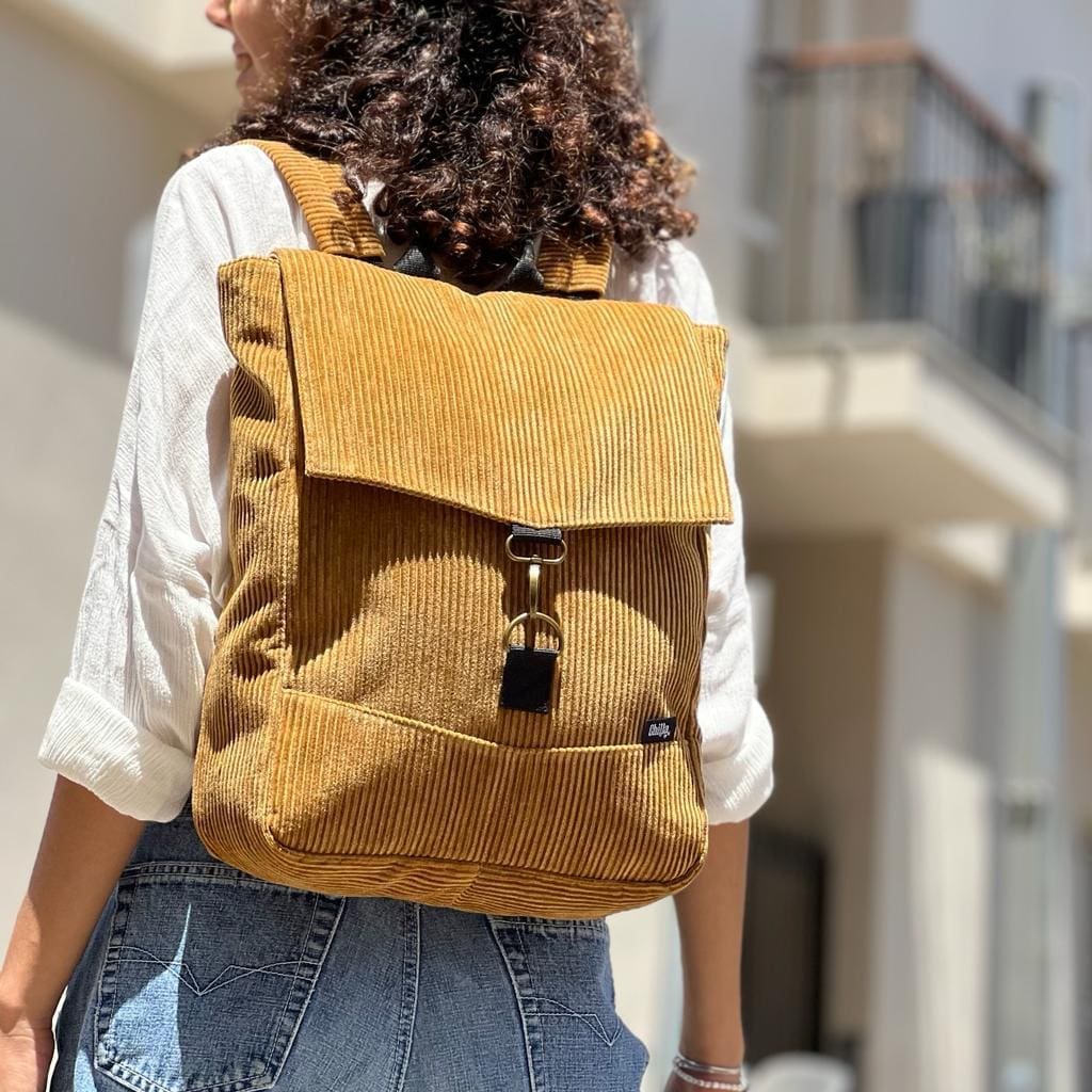 Mustard Corduroy Medium Students Backpack
