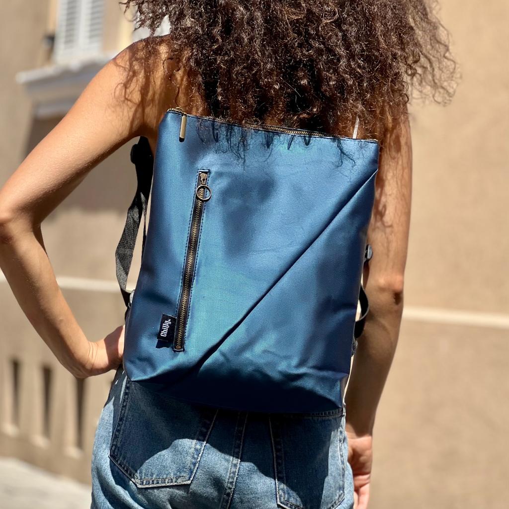 Blue with Metallic Striped Texture Reut Bag - Chilla Vegan Bags