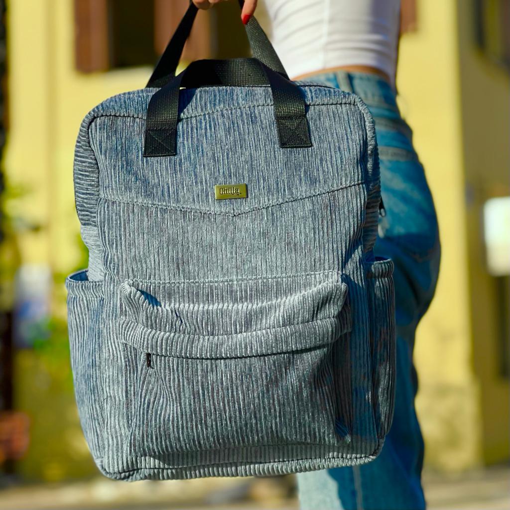 NOAH Blue-Grey Corduroy Backpack