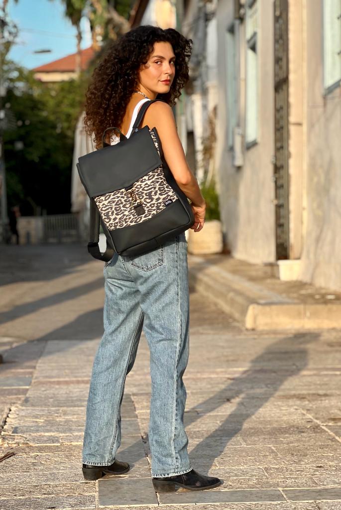 Black with Leopard Print Medium Students Backpack