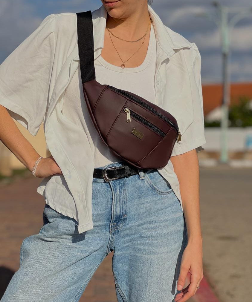 פאוץ' רוני גדול סגול-חום דמוי עור