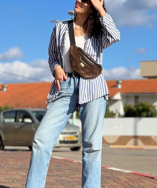 פאוץ' רוני גדול חום דמוי עור חדש