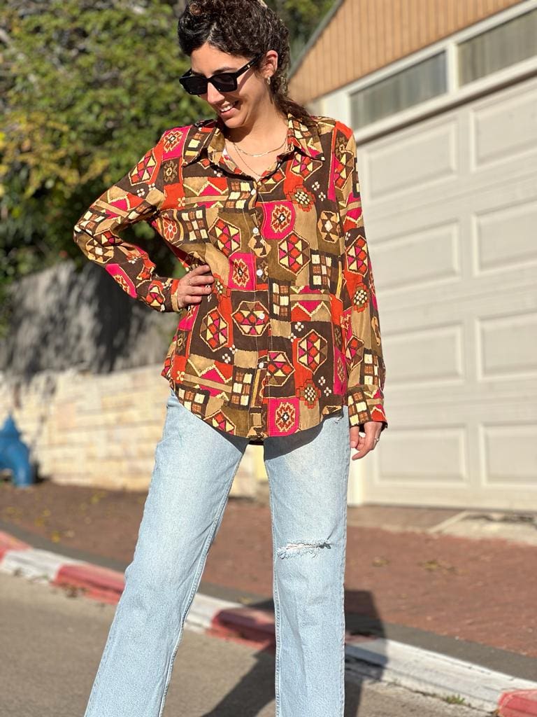 חולצה מכופתרת ויסקוזה רטרו