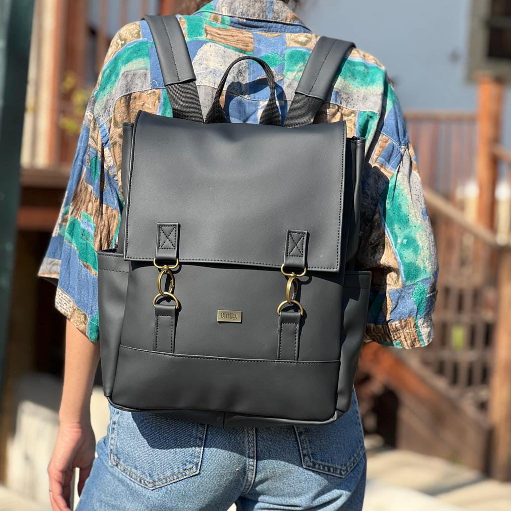 Black Faux Leather Unicorn Backpack
