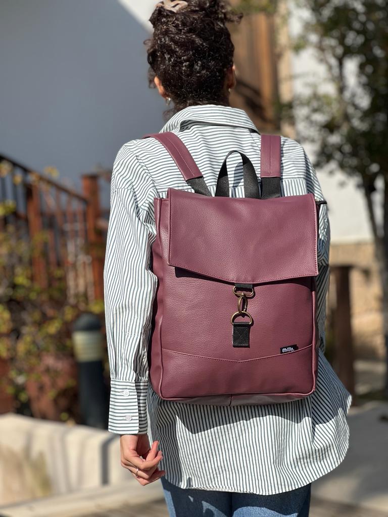 Bordeaux-Purple Retro Medium Students Backpack - Chilla Vegan Bags