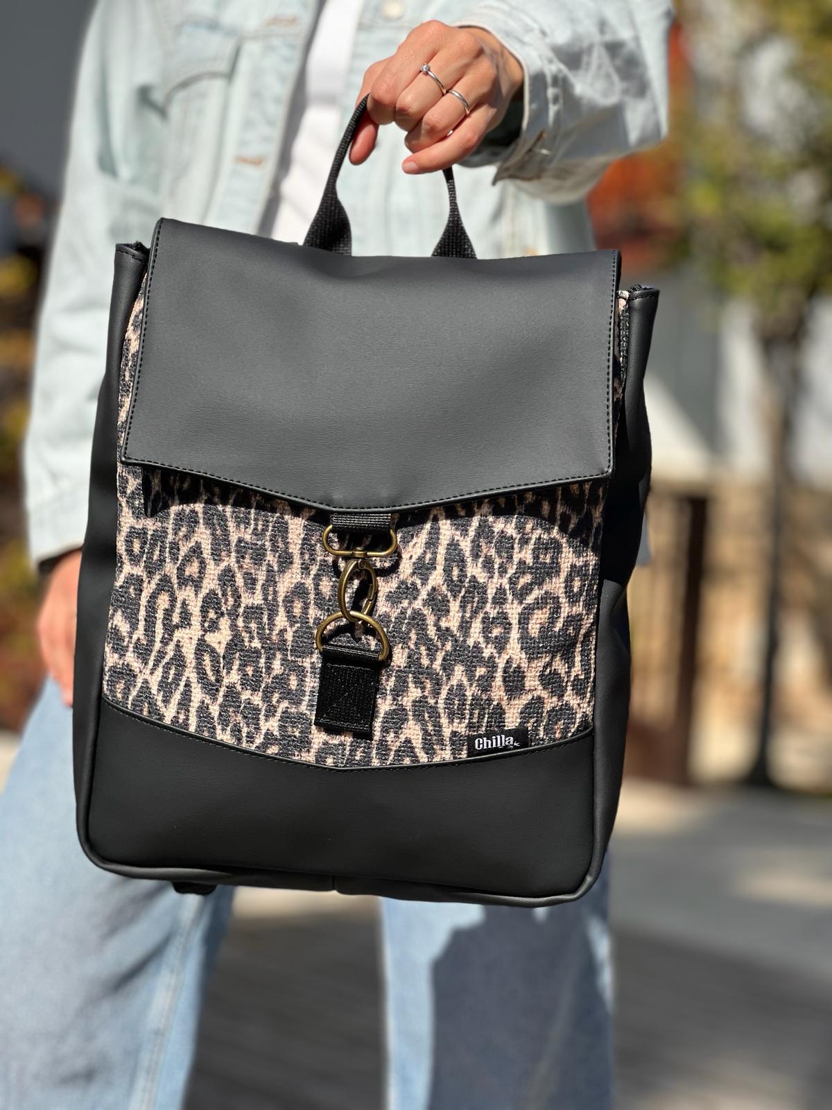 Leopard with Black Mini Students Backpack - Chilla Vegan Bags