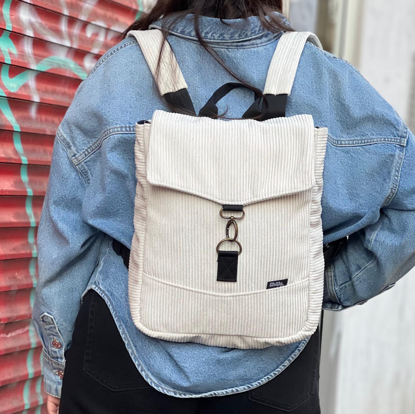 Cream Corduroy Mini Students Backpack