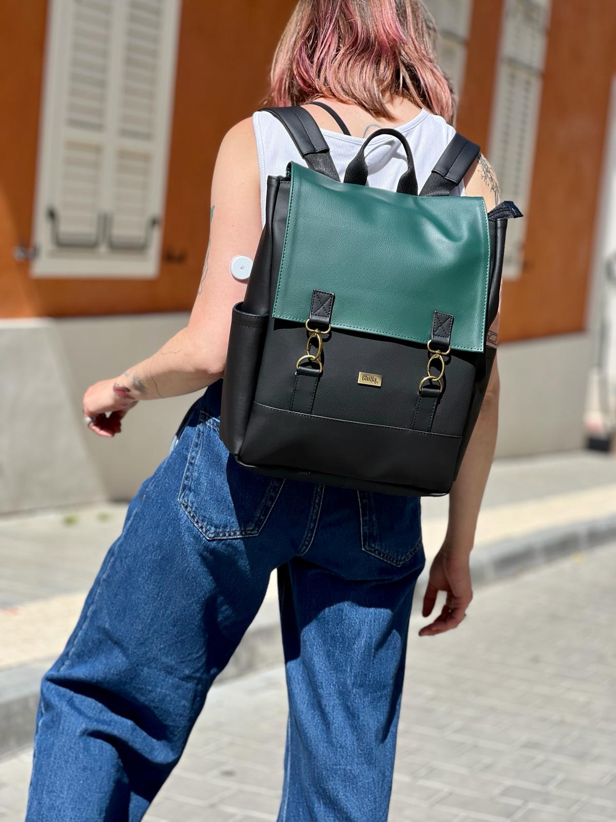 Faux Leather Green-Black Unicorn Backpack - Chilla Vegan Bags