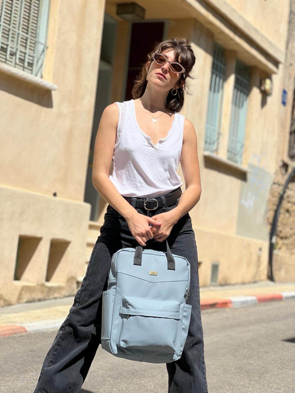 תיק NOAH תכלת-אפרפר טקסטורה