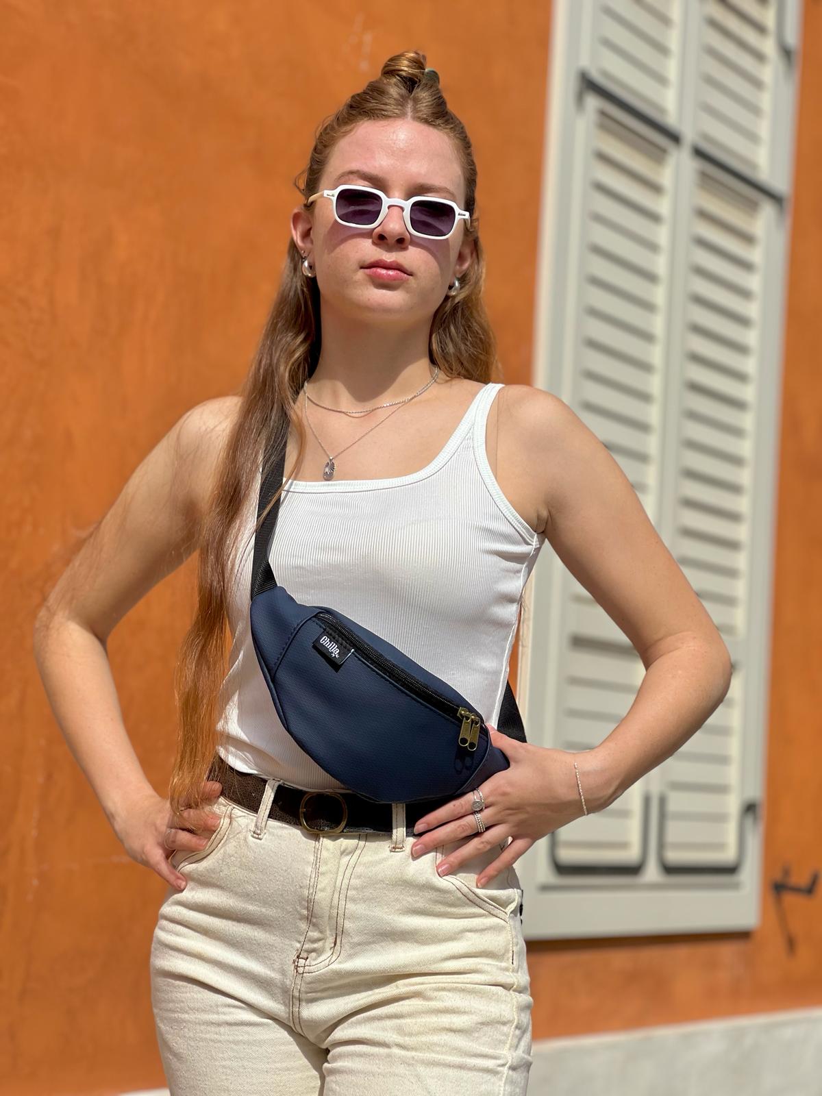 Textured Navy Blue Roni Fanny Pack - Chilla Vegan Bags