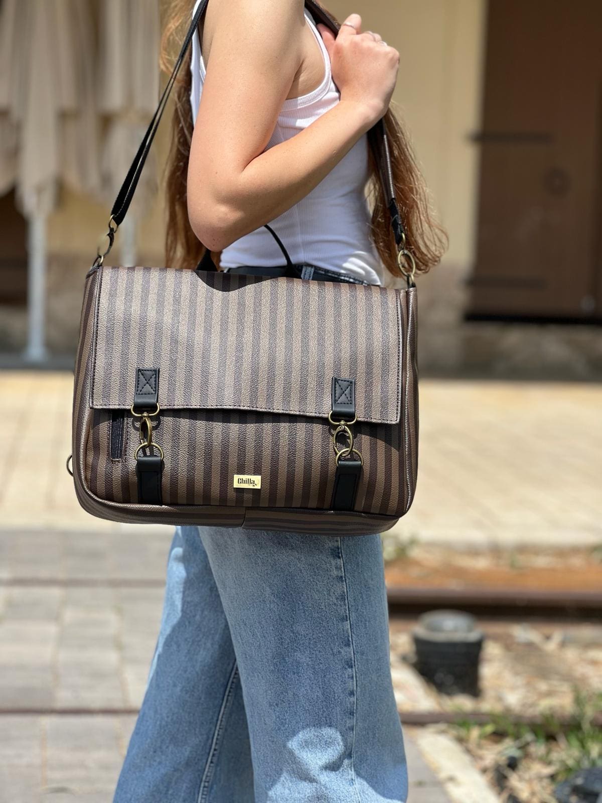 תיק גב/צד Jaffa גדול פסים