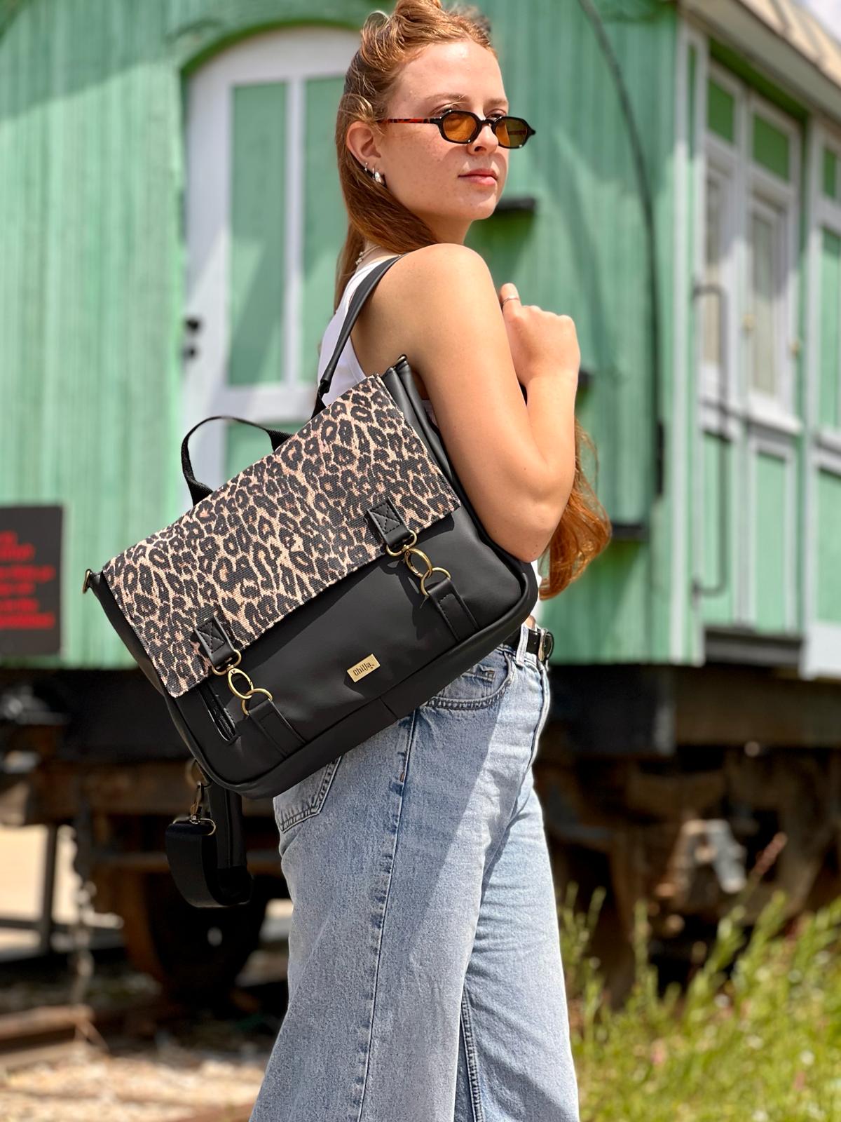 Large Jaffa New Leopard Print Backpack/Side Bag - Chilla Vegan Bags