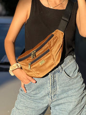 פאוץ' רוני גדול קטיפה חום זהוב