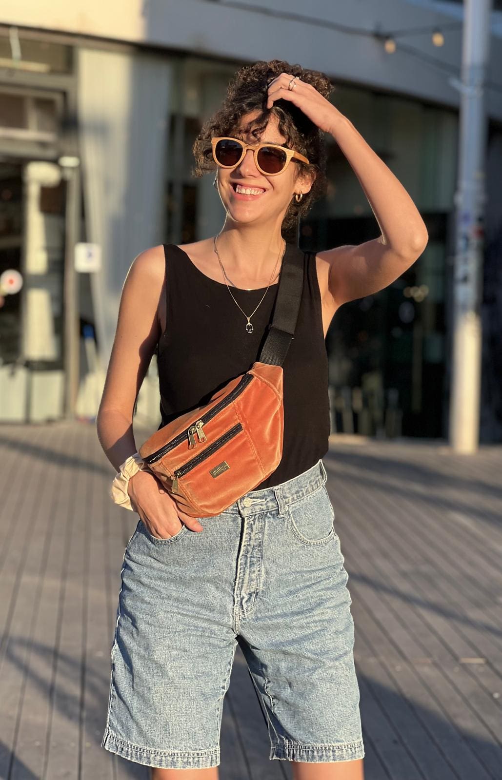 פאוץ' רוני גדול קטיפה כתום עתיק