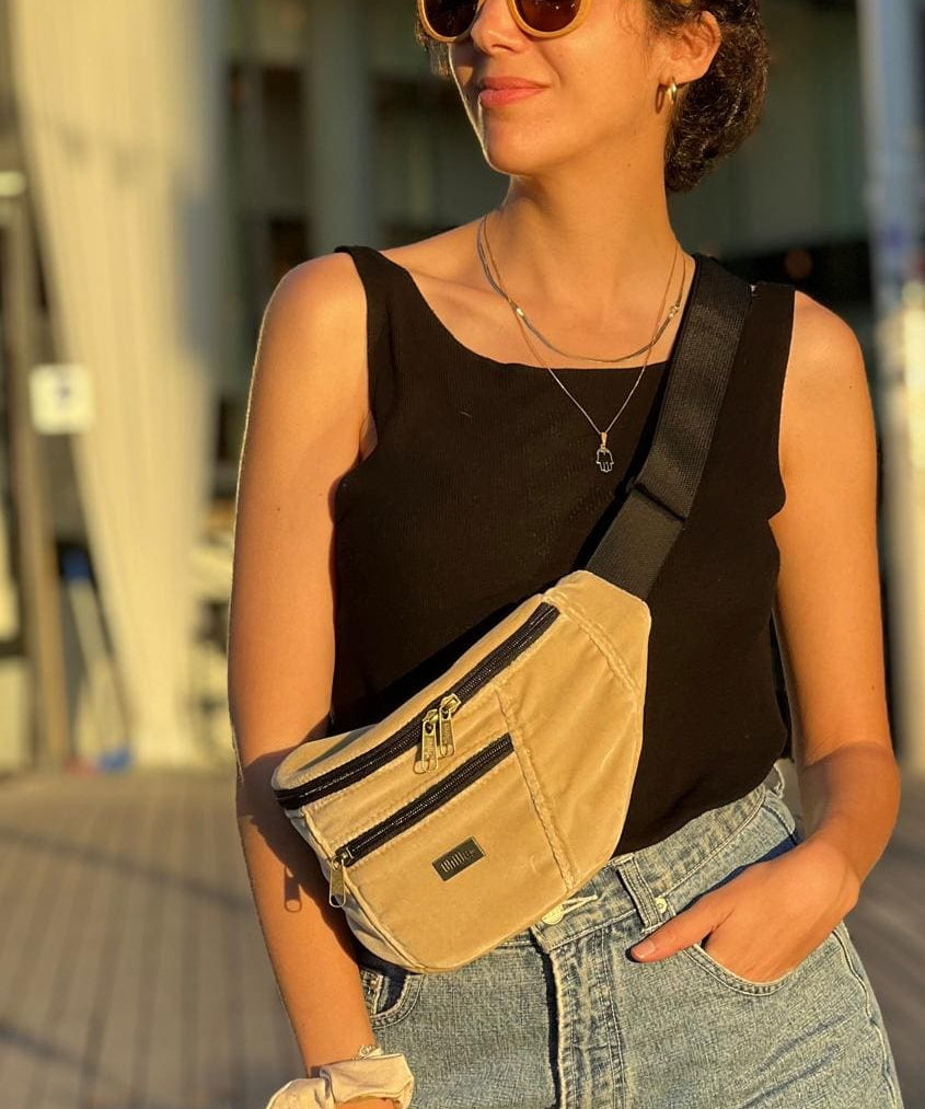 פאוץ' רוני גדול קטיפה צהוב פסטל