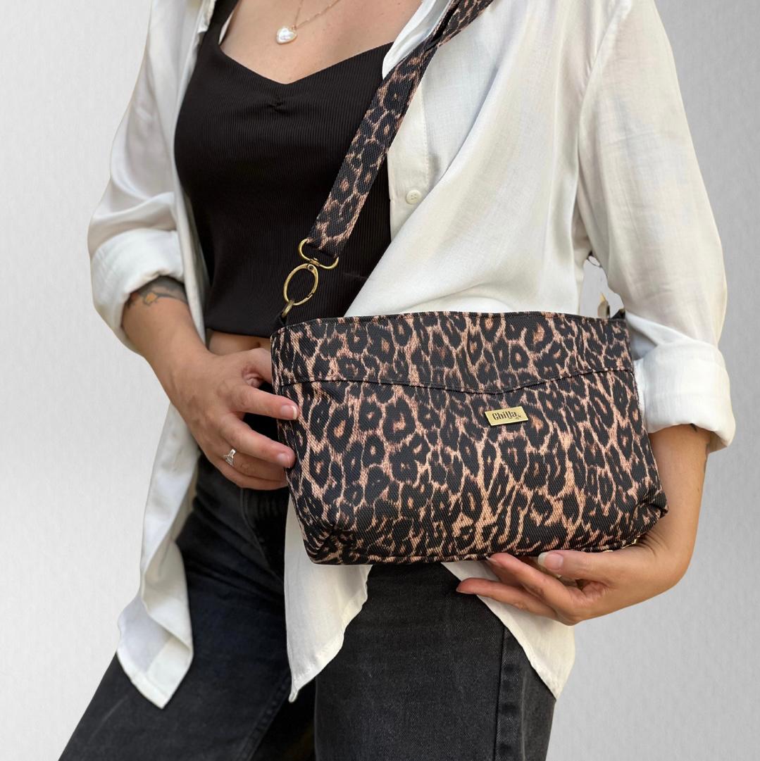 New Rachel Leopard Print Canvas Crossbody/Clutch Bag - Chilla Vegan Bags