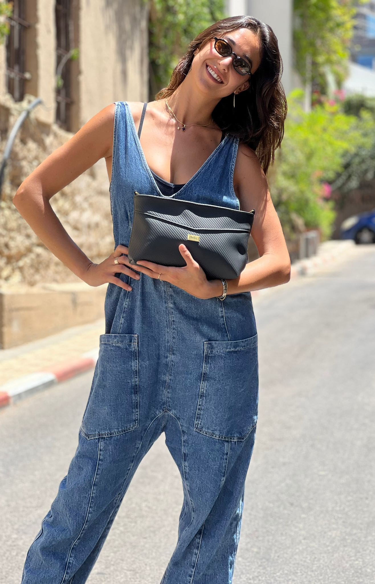 תיק צד/ קלאץ' סבתא רחל שחור קרבון