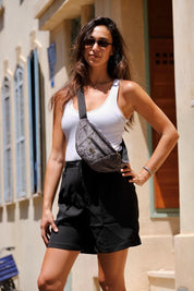 פאוץ' רוני גדול קטיפה אפורה עם עיטורים