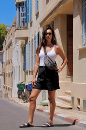 פאוץ' רוני גדול קטיפה אפורה עם עיטורים