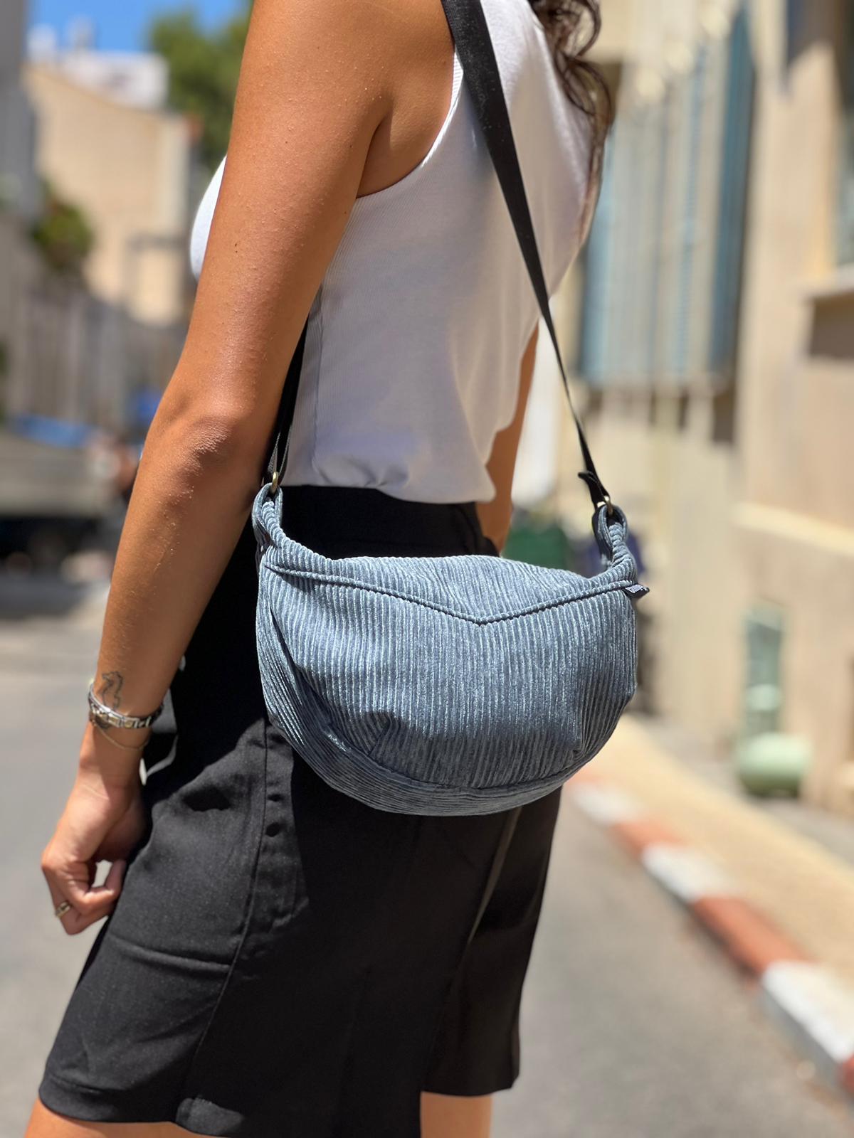 Blue-Gray Corduroy Vital Side Bag - Chilla Vegan Bags