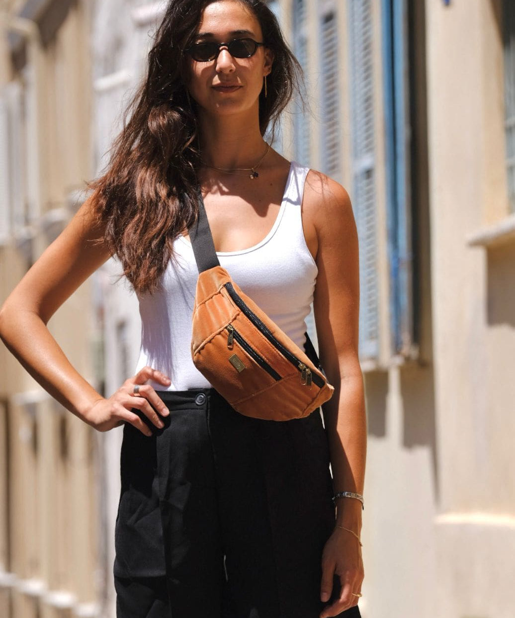 פאוץ' רוני גדול קטיפה כתום עתיק