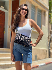 תיק צד/ קלאץ' רחל שחור עם נגיעות קטיפה