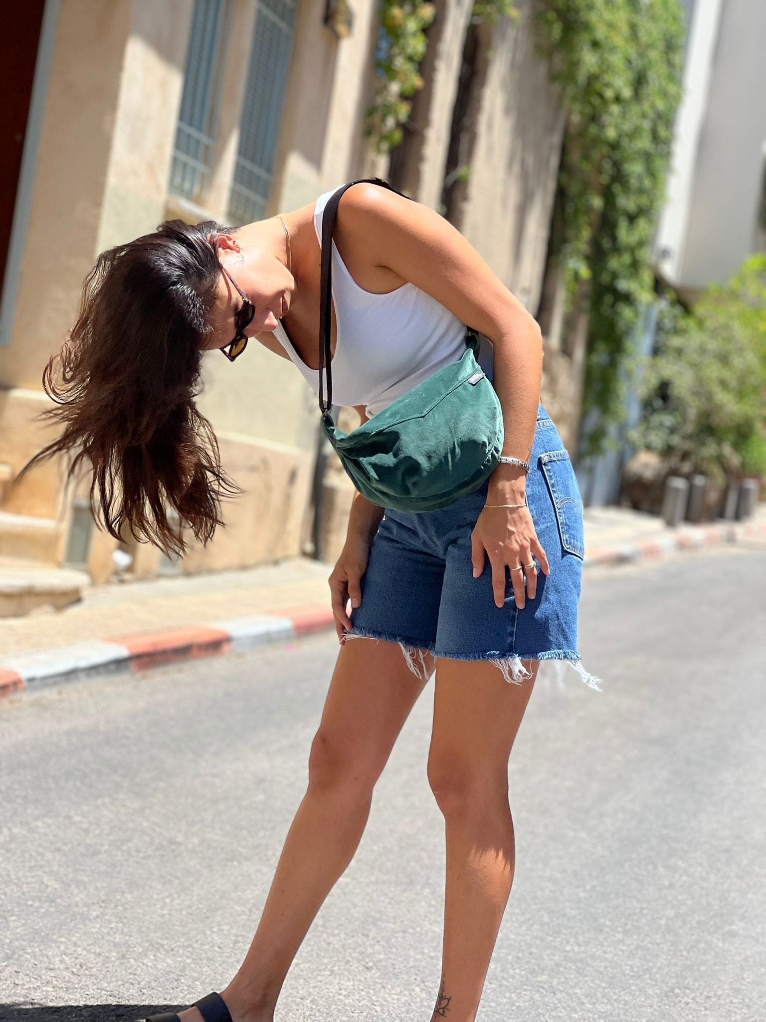 תיק צד ויטל ירוק בקבוק קטיפה