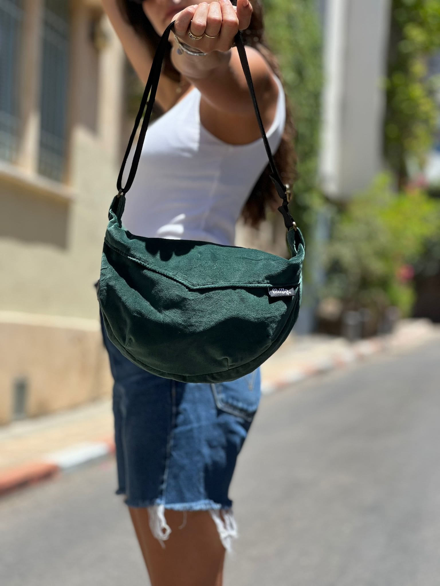 תיק צד ויטל ירוק בקבוק קטיפה