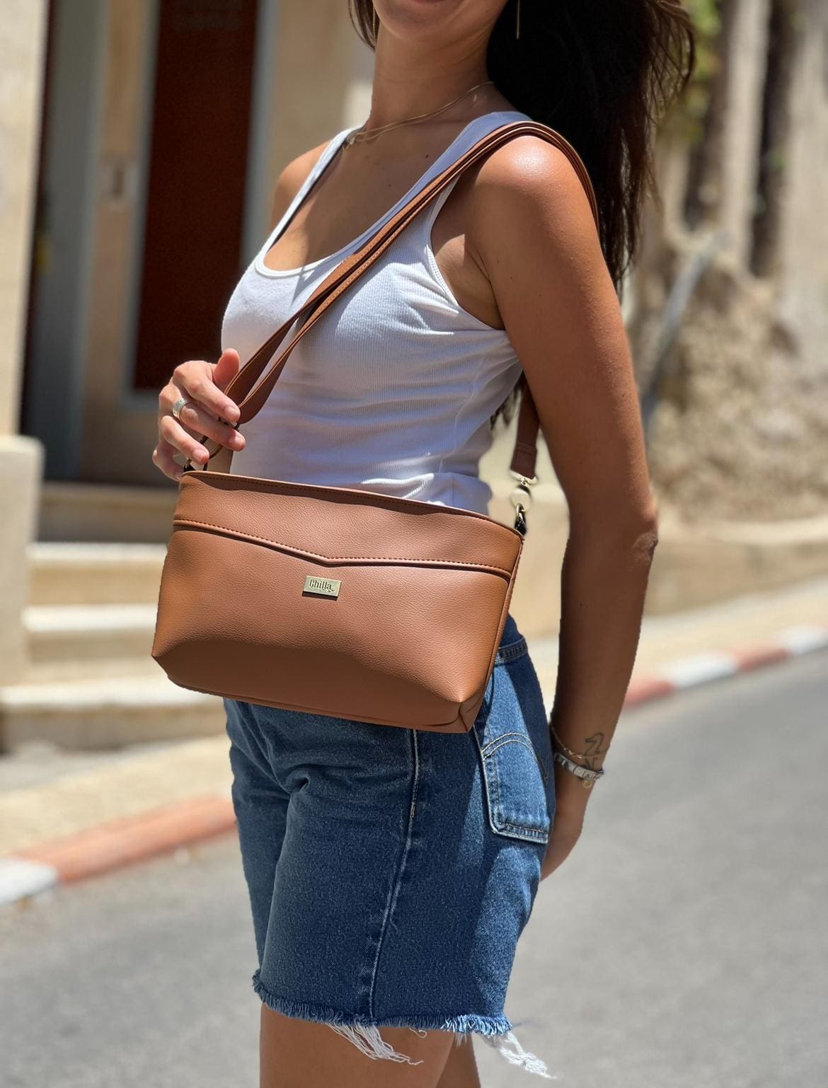 תיק צד/ קלאץ' סבתא רחל קאמל טקסטורה חדשה