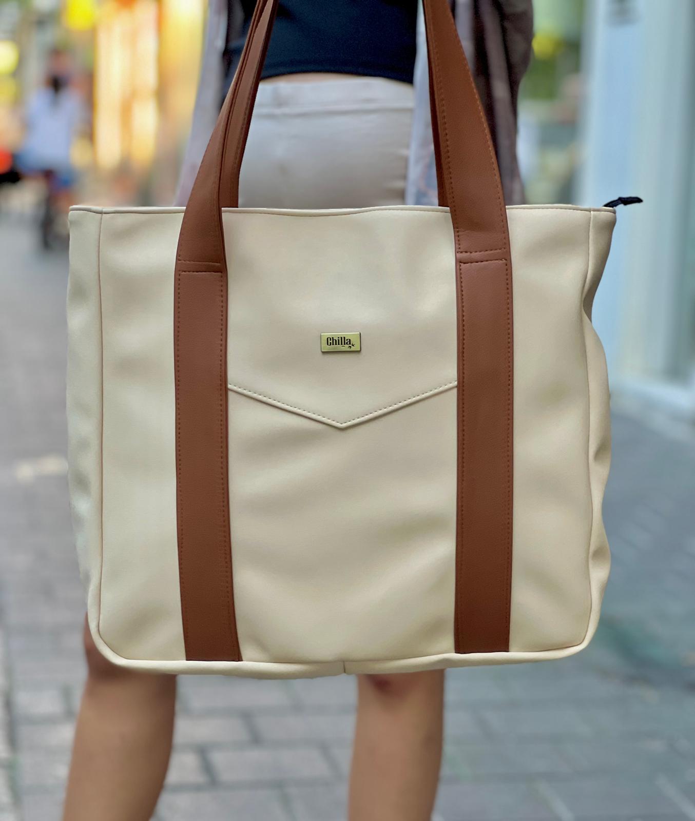 Cream Faux Nubuck NOKO Large Shoulder Bag -