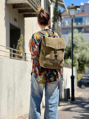 תיק גב סטודנטס בינוני ירוק זית קורדרוי