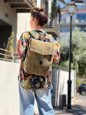 תיק גב סטודנטס בינוני ירוק זית קורדרוי