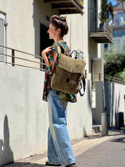 תיק גב סטודנטס בינוני ירוק זית קורדרוי