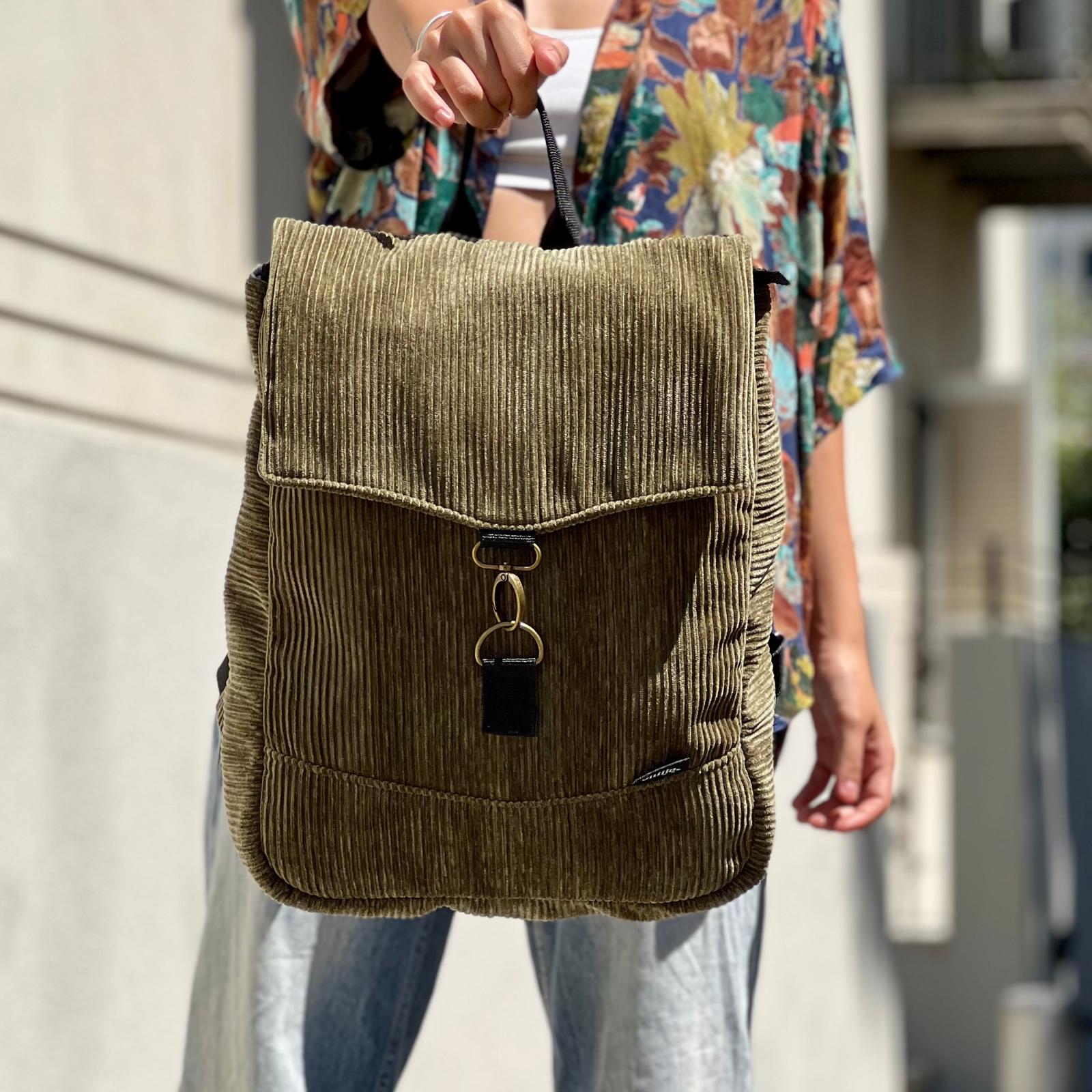 Olive Green Corduroy Medium Students Backpack