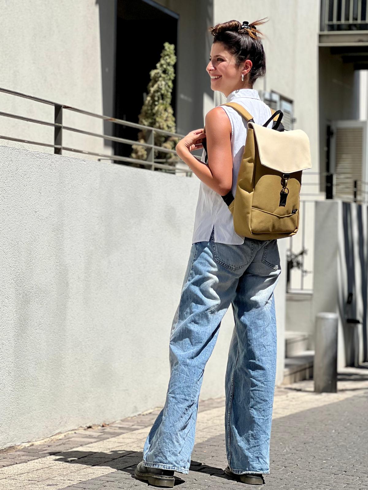 Mustard Canvas and Cream Nubuck Medium Students Backpack